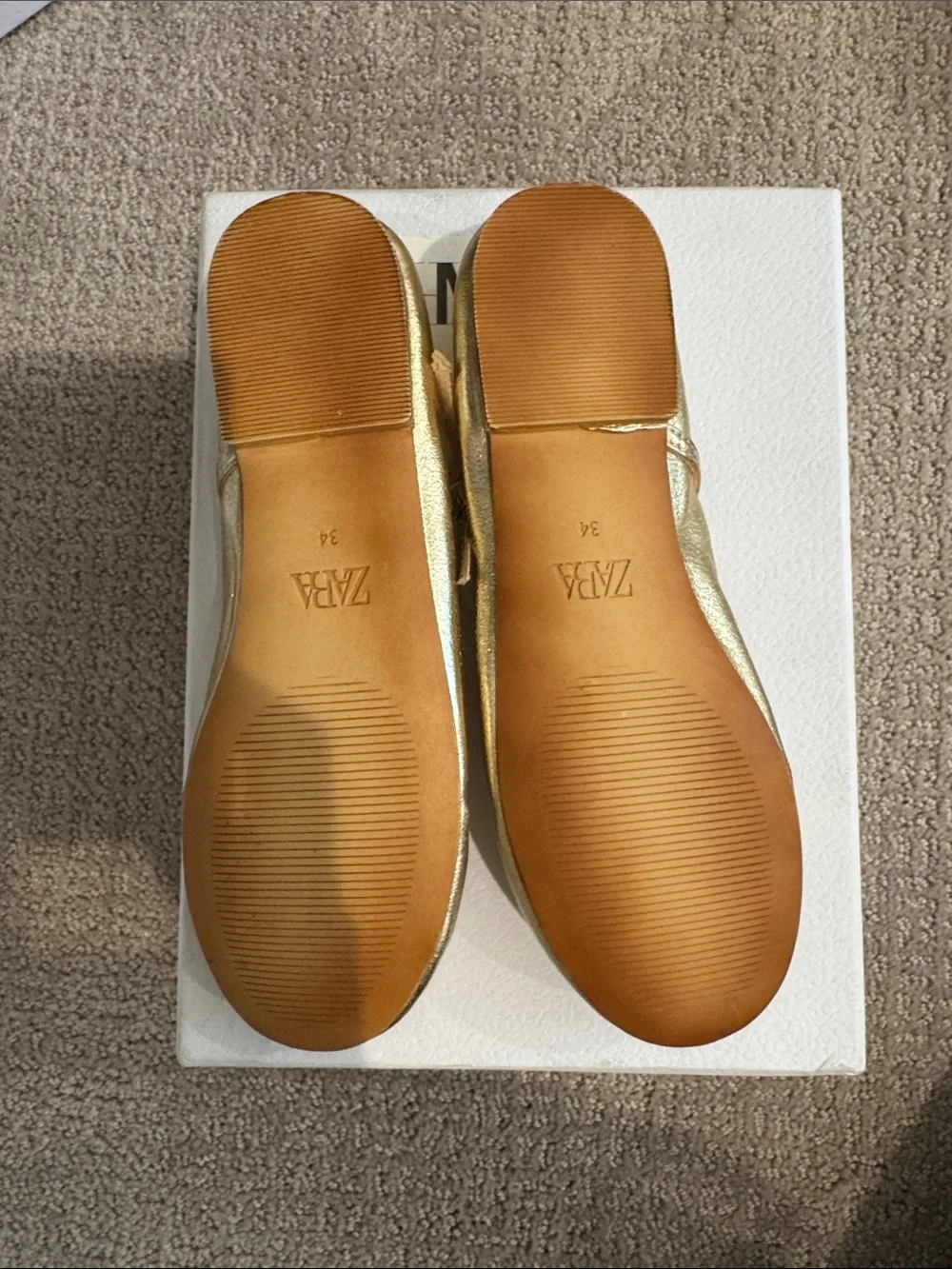 Zara Kids Metallic Gold T-Bar Dress Flats